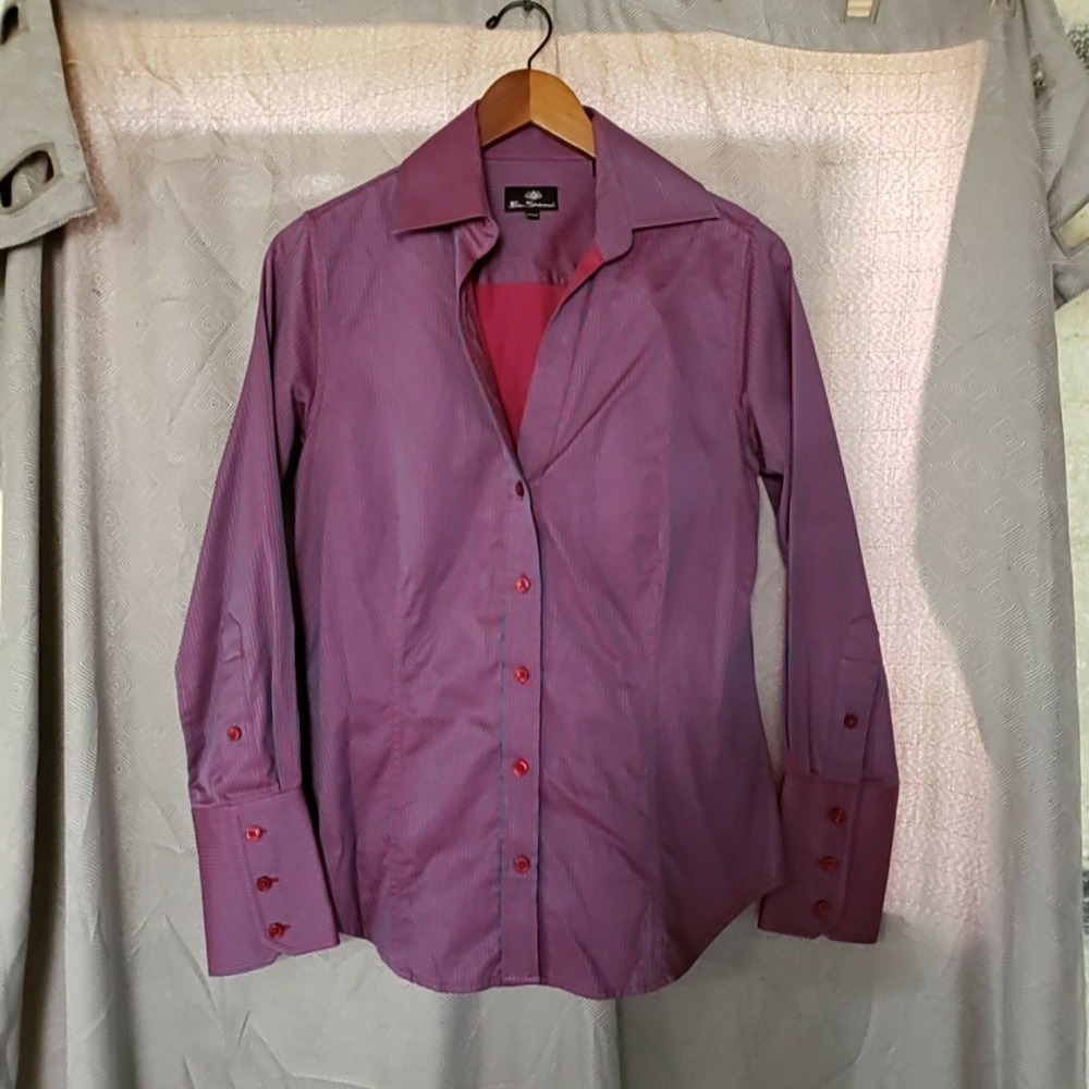Ben Sherman Dress Shirt Mens M Red Stripe Regular Fit Spread Collar LS Cotton